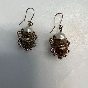 Fun Gold Plated Pearl Decorative Pierced Earrings